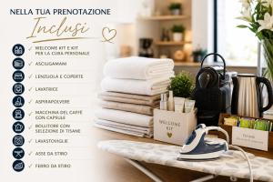 a flyer for a hotel with towels on a table at Landi 14 - Air Conditioning, Private Parking, Premium Sleep in Medicina