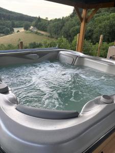 a jacuzzi tub with water in it at Gîte de Chamelet - Nature et tranquillité in Chamelet