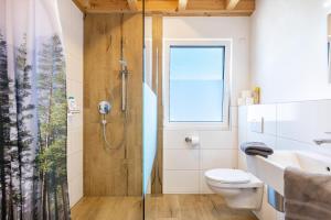 a bathroom with a shower and a toilet and a window at Hubertus in Dietingen +16 photos