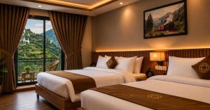 a hotel room with two beds and a window at Serene Resorts Naran in Naran +57 photos