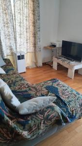 a bedroom with a bed and a tv in a room at Bella casa con vista panoramica in Colonno