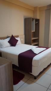 a hotel room with two beds and a tv at Hotel Ciudad Nueva in Ciudad del Este