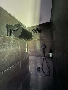 a bathroom with a shower with a shower head at Jolster SPA apartments for 2 in Skei +14 photos