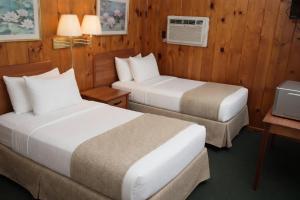 ein Hotelzimmer mit zwei Betten und einem Fernseher in der Unterkunft Paddle Inn in Ely