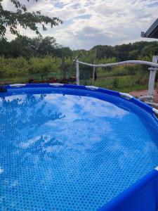 a large blue swimming pool in a yard at Glas house Aljmaš in Aljmaš
