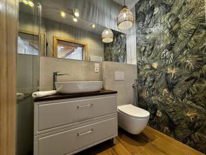 a bathroom with a sink and a toilet at Rancho Lawendowe in Szczytna +78 photos