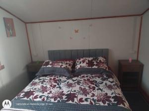 a bed with two pillows on it in a bedroom at Departamento con tinaja in Llanquihue