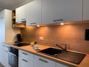 a kitchen with a sink and a counter top at Am Seeufer 59a Fewo 9 in Waren