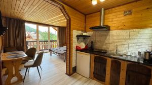 a kitchen with a sink and a table in a room at Demyaniv House in Tatariv