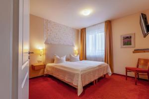 a hotel room with a bed and a window at Hafendomicil Appartement WH15 - Adler in Waren