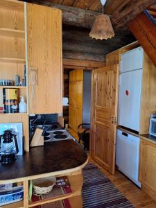 a kitchen with a stove and a refrigerator at Kelola Cottage in Keyritty