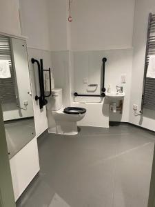 a white bathroom with a toilet and a sink at Ashbourne Gateway Lodge in Ashbourne