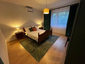 a bedroom with a bed and a large window at Dãnu Guesthouse in Kravany nad Dunajom