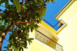 a balcony of a building with a person in the window at Apartments Villa-G Lustica in Tivat