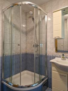 a bathroom with a shower and a sink at Duvnjak Rooms & House in Livno +8 photos