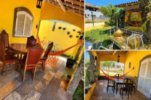 a house with a patio and a table and chairs at Recanto Tia Nena in Araruama