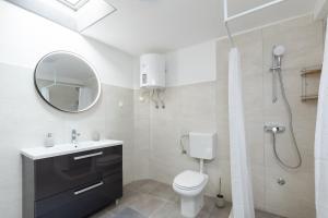 a bathroom with a sink toilet and a mirror at Studio apartman Oreb in Vela Luka +16 photos