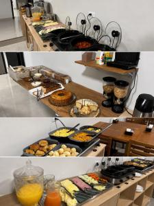 a collage of two pictures of a buffet of food at Hs Hotel Morumbi in São Paulo