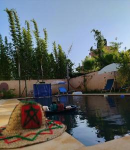 a pool of water with chairs and a house at FERME Mama Aïcha in Kenitra