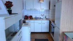 a small kitchen with white cabinets and a sink at 35 Square meter Apartment in Sankt Pölten
