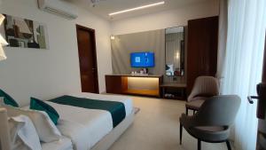 a hotel room with a bed and a television at Radiance Hotel in Sirsa