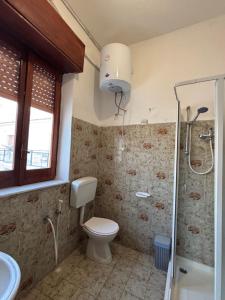 a bathroom with a toilet and a shower at Terrazza delle Acacie in Villaggio San Leonardo +20 photos