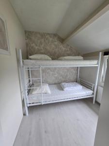 a room with two bunk beds in a attic at De Mossel 147 in Bruinisse