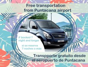 a flyer for a car rental company with a picture of a van at Tropicana Suites Deluxe Beach Club & Pool Punta Cana SPA in Punta Cana