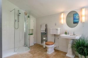 a bathroom with a shower and a toilet and a sink at 3 Bed in Lydbrook oc-94490 in Lydbrook +29 photos