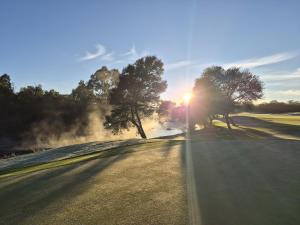 a road with trees on the side of a golf course at Le Vaal Manor in Parys