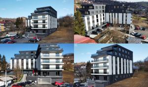 four different pictures of a building at Salt Oasis Apartment Tuzla in Tuzla
