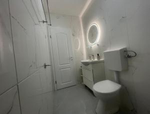 a white bathroom with a toilet and a sink at Hvar-Zarace Ina 2 in Gdinj
