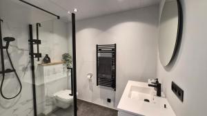 a bathroom with a shower and a sink and a toilet at L'aparté in Rochefort +12 photos