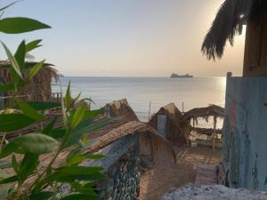 a view of the beach with a ship in the water at kalima camp in Nuweiba‘ el Muzeinah +11 photos