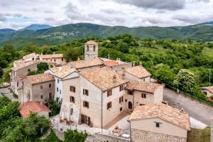 an aerial view of a village in the mountains at House Morro di Rasiglia in Rasiglia