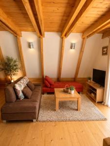 a living room with a couch and a coffee table at Holiday Home Stefani Spacious Mountain House near Durmitor 3 Bedrooms Private Parking in Žabljak