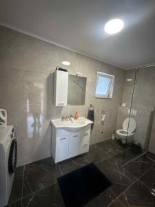 a bathroom with a sink and a toilet at Apartma Viković II in Njiverce