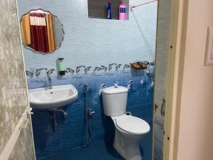 a small bathroom with a toilet and a sink at Serenity Casa ll in Varca +9 photos