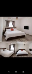 two pictures of a bedroom with two beds at Modern Family Home in Ikoyi in Lagos