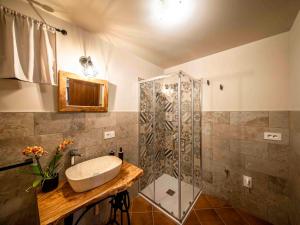 a bathroom with a sink and a shower at L'Uggetto in Montecastrilli