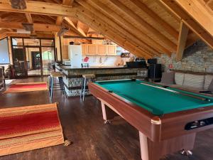 a pool table in the middle of a living room at Villa Fundemia in Gorna Breznitsa