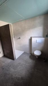 a bathroom with a toilet and a shower at Hof am Berg in Kaunerberg