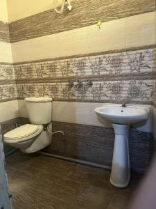 a bathroom with a toilet and a sink at Skyline hotel in Barnāla