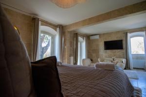 a bedroom with a large bed and a tv at La Villa Mirau in Cavaillon