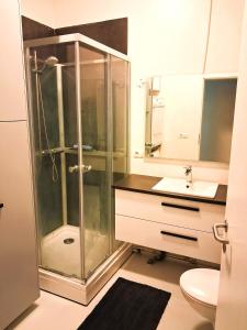 a bathroom with a shower and a sink at KEF QuickStay Apartments in Keflavík +9 photos