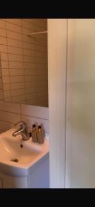 a bathroom with a sink and a mirror at Studio in Fjellhammar
