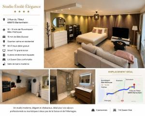 a collage of two pictures of a living room at Studio Etoile Elegance in Bartenheim