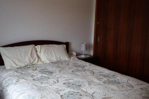 a bedroom with a large bed with a wooden headboard at Casa das Brisas Matinais in Conceição