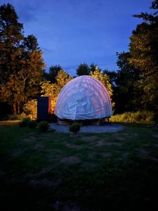 a tent in the middle of a grass field at Fenlea Resort Glamping Cocoon in Hampton