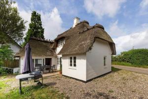 a thatched house with a grill in front of it at SB137-Grasten-Dalsgardvej-12 in Gråsten